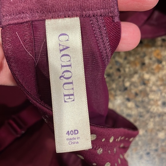 Cacique French Full Coverage Cooling Bra Burgundy Gold Size 40D - Picture 8 of 8